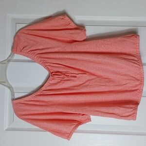 Loft Coral Short Sleeve Shirt 100% Linen Boho Peasant Chic Size XL